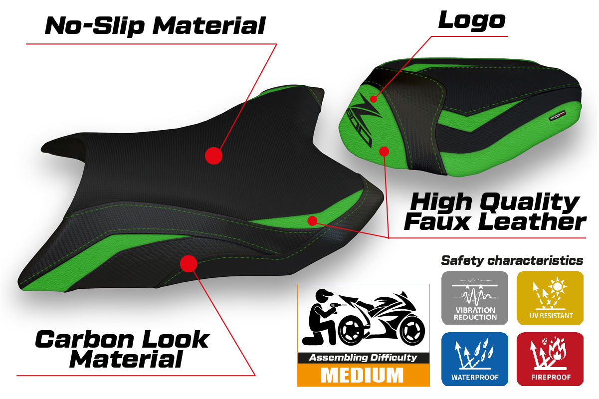 Funda de asiento Kawasaki Z800 2013-2016 Tappezzeria Italia TPZ en verde y negro