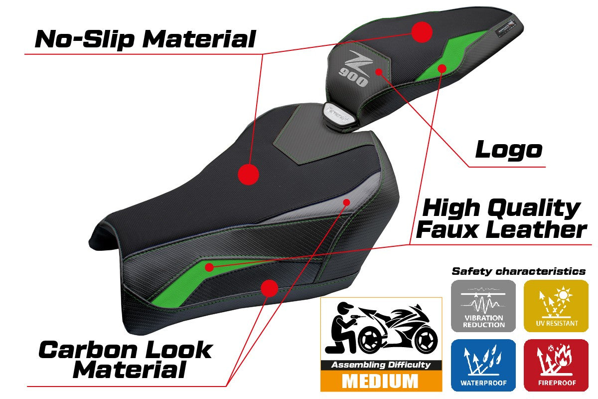 Funda de asiento Kawasaki Z900 2025 Tappezzeria Italia TPZ Verde Gris Negro