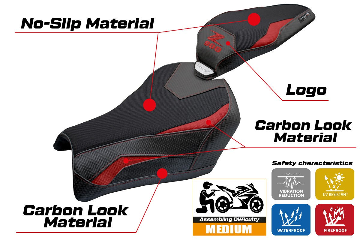 Funda de asiento Kawasaki Z900 2025 Tappezzeria Italia TPZ Rojo Negro