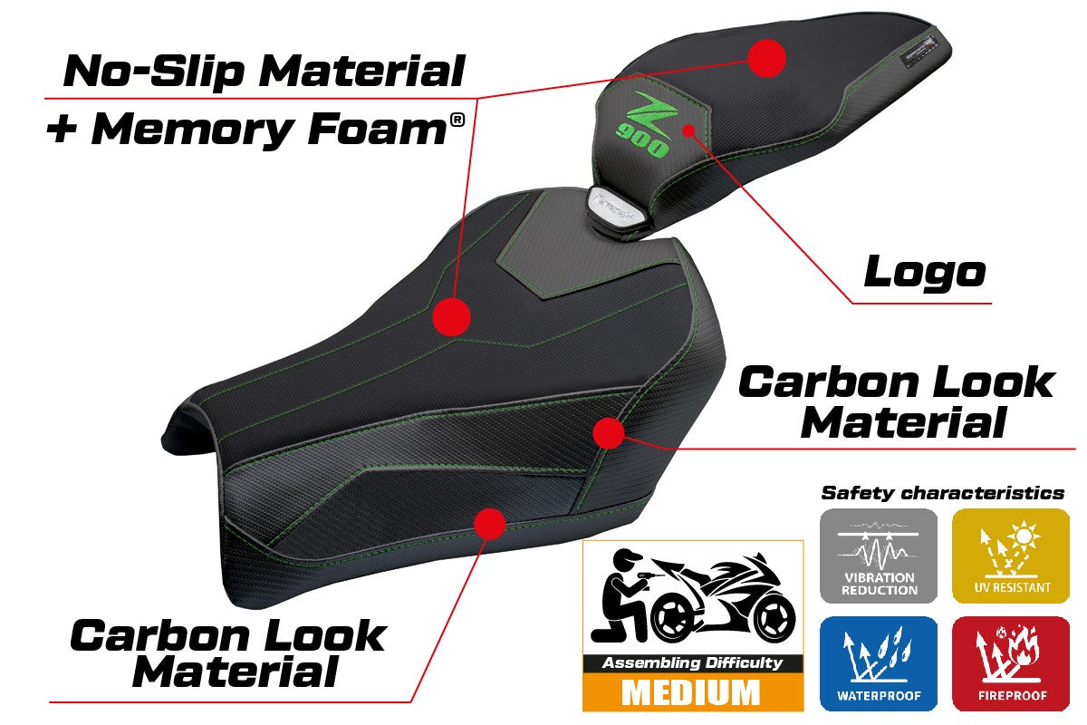 Funda de asiento Kawasaki Z900 2025 Tappezzeria Italia TPZ Comfort Negro Verde