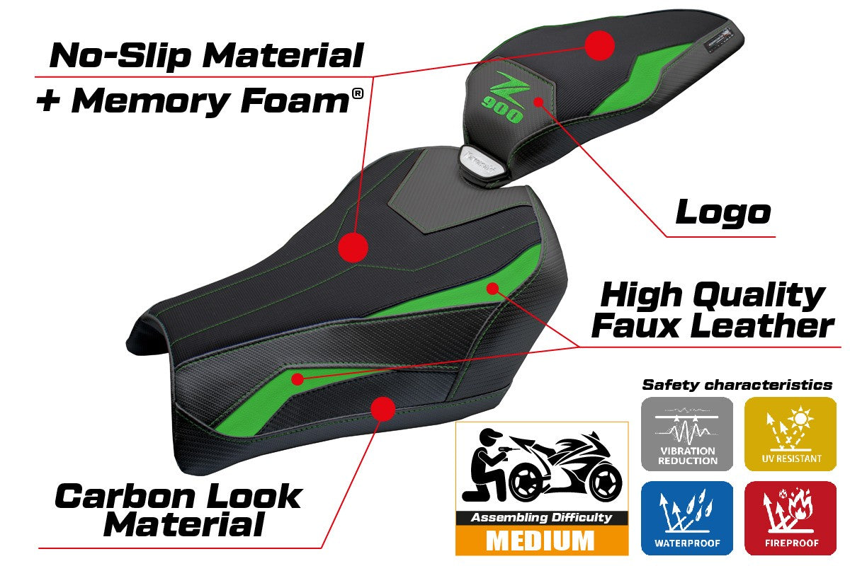 Funda de asiento Kawasaki Z900 2025 Tappezzeria Italia TPZ Comfort Verde Negro