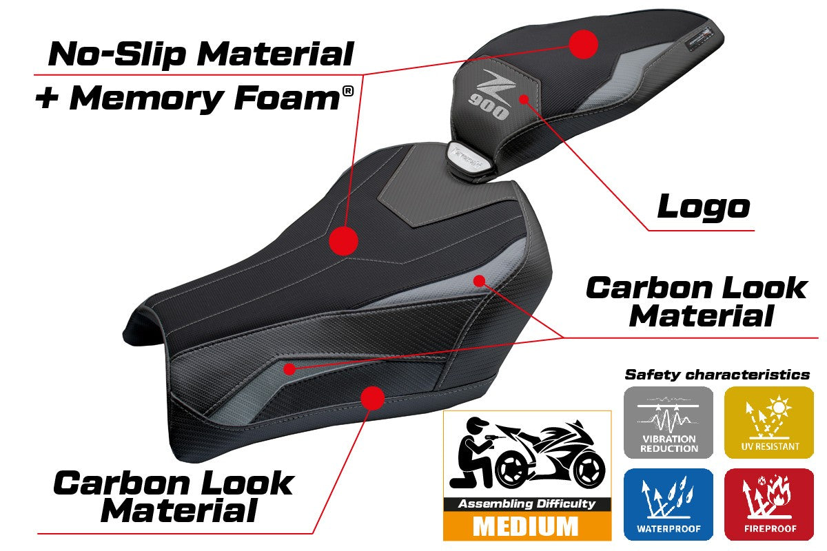 Funda de asiento Kawasaki Z900 2025 Tappezzeria Italia TPZ Comfort Gris Negro