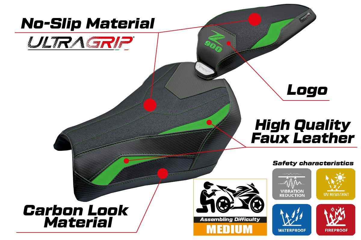Funda de asiento Kawasaki Z900 2025 Tappezzeria Italia TPZ Ultragrip Verde Negro