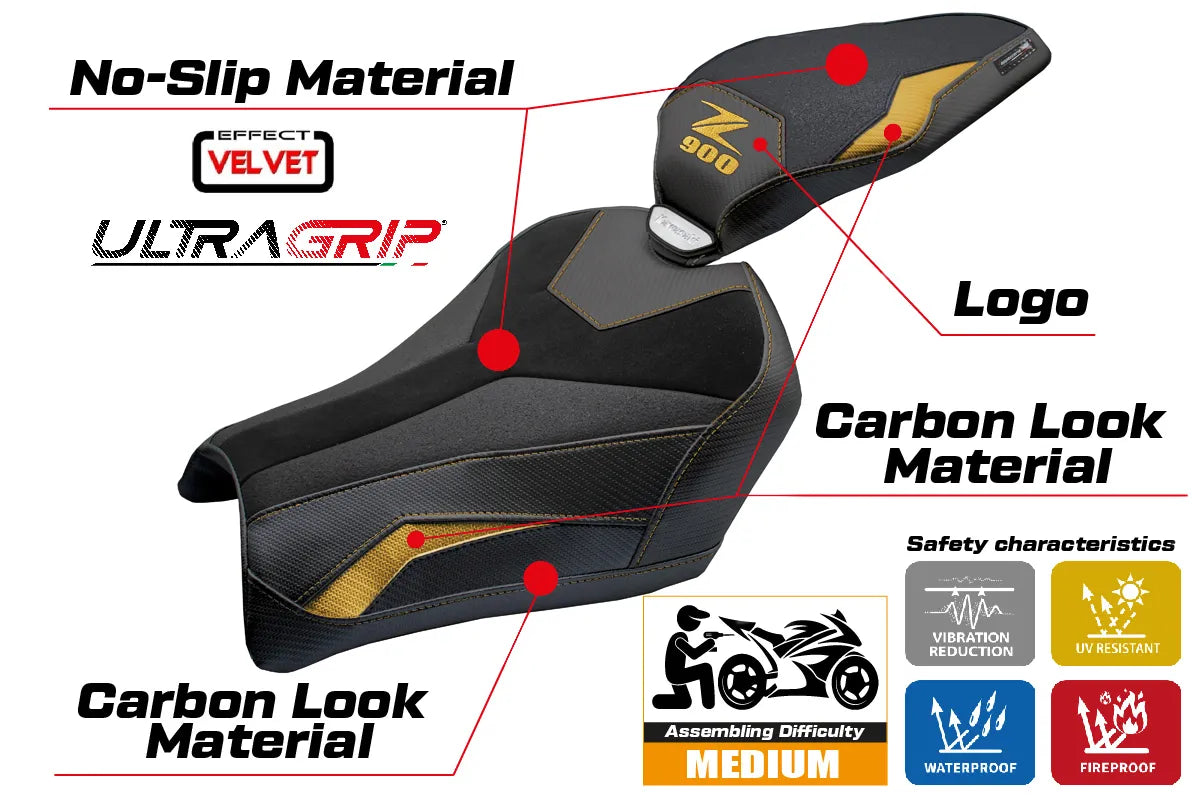 Kawasaki Z900 2025-2026 Seat Cover TPZ Italia Velvet Ultragrip Gold Black