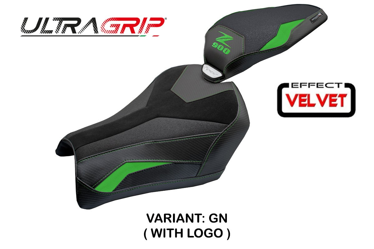 Funda de asiento Kawasaki Z900 2025 Tappezzeria Italia TPZ Velvet Ultragrip Verde Negro