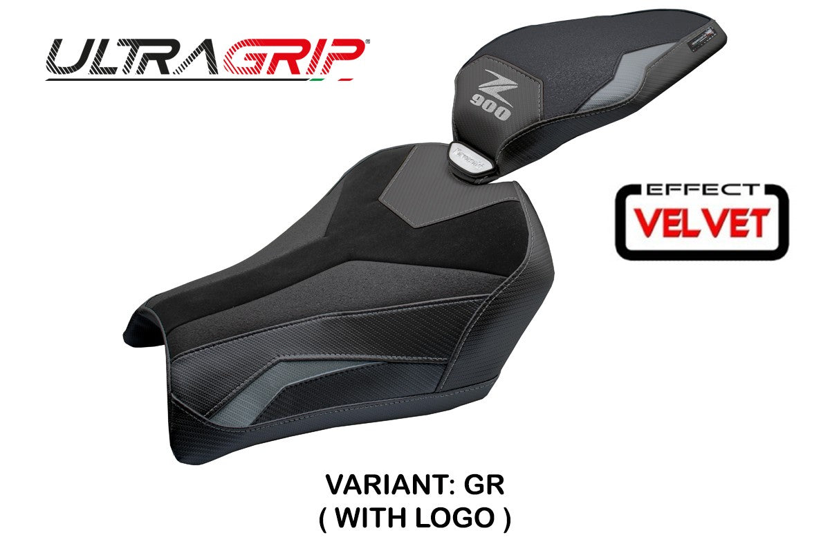 Funda de asiento Kawasaki Z900 2025 Tappezzeria Italia TPZ Velvet Ultragrip Gris Negro