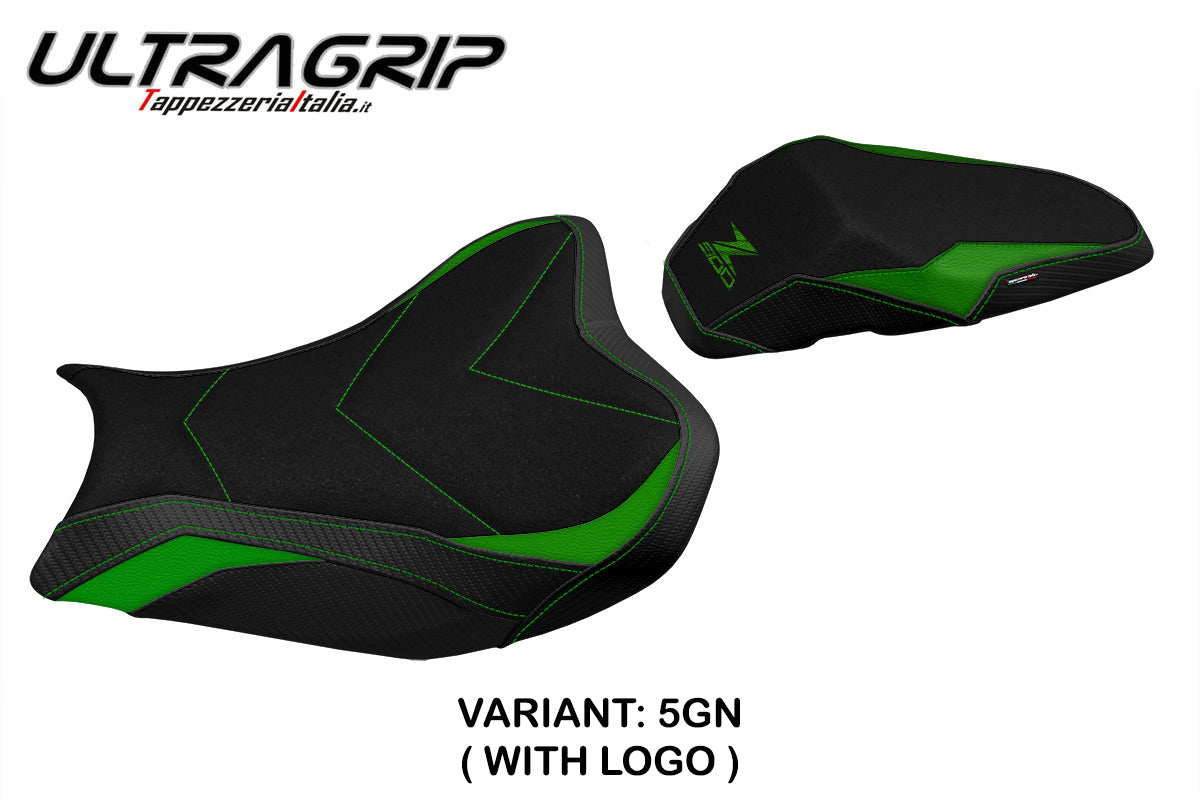 Funda de asiento Kawasaki Z900 2017-2024 Tappezzeria Italia TPZ Ultragrip en verde y negro