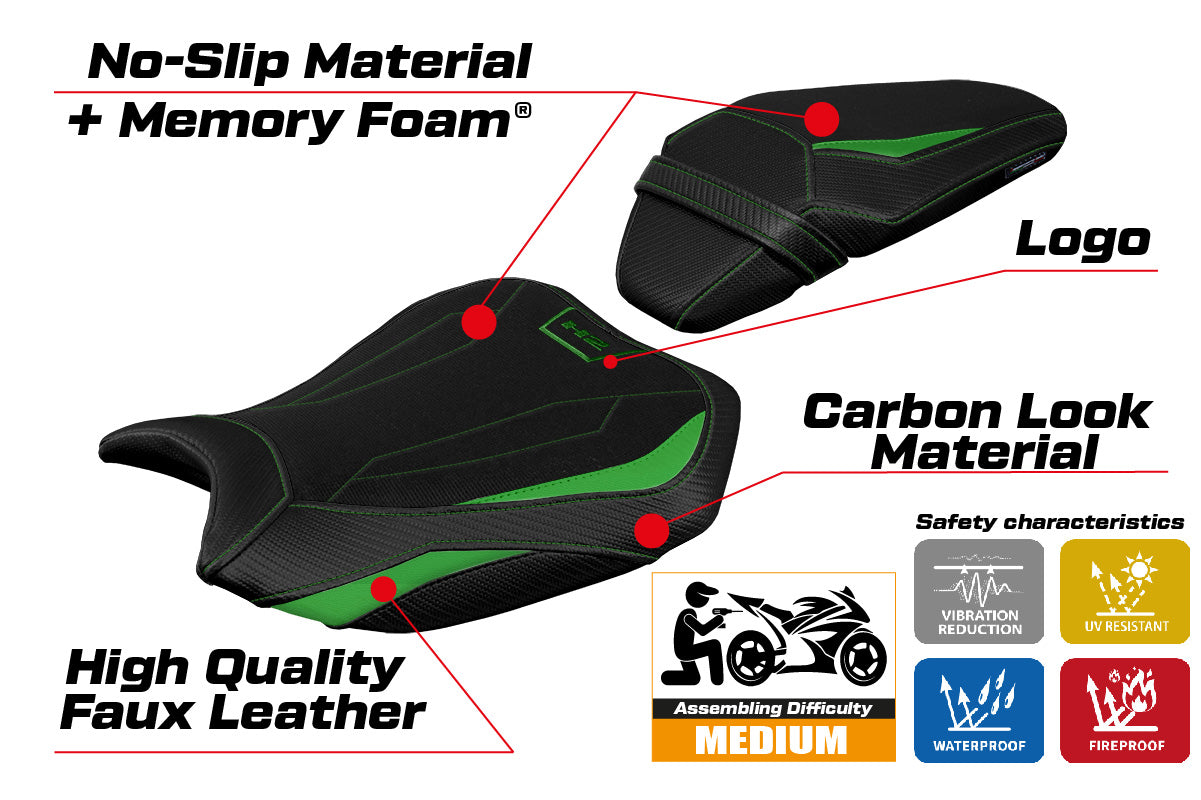 Funda de asiento Kawasaki ZH2 Z H2 2020-2025 Tappezzeria Italia TPZ Comfort Verde Negro