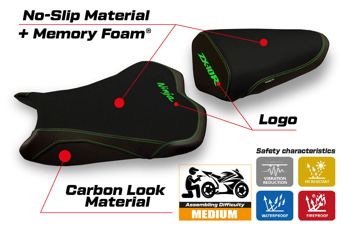 Funda de asiento Kawasaki Ninja ZX10R 2008-2010 Tappezzeria Italia TPZ Comfort en negro
