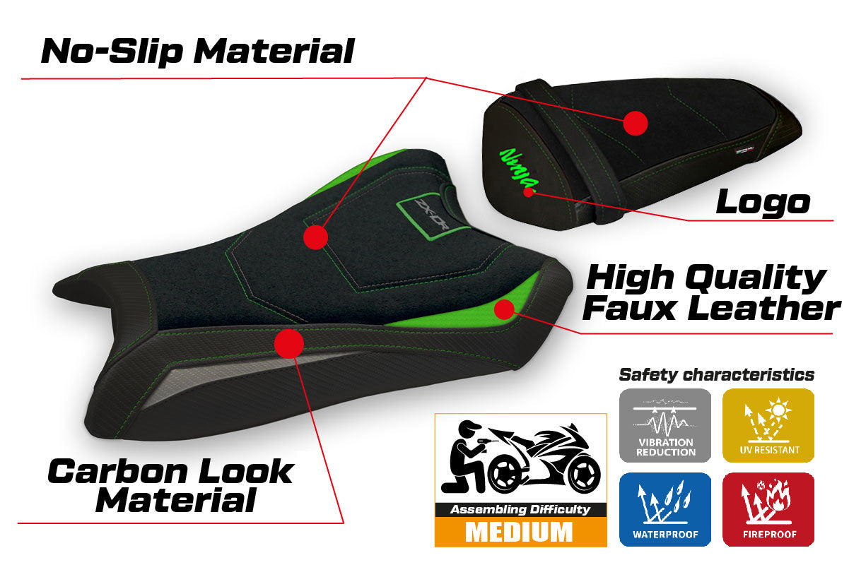 Kawasaki Ninja ZX10R 2011-2015 Seat Cover Tappezzeria Italia TPZ Ultragrip in Green and Grey