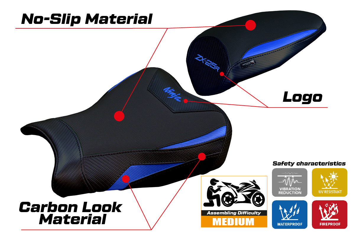Funda de asiento Kawasaki ZX25R 2020-2025 Tappezzeria Italia TPZ en azul y negro