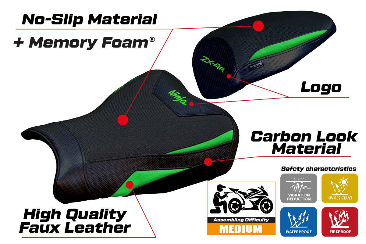 Funda de asiento Kawasaki ZX4R 2023-2025 Tappezzeria Italia TPZ Comfort en verde y negro