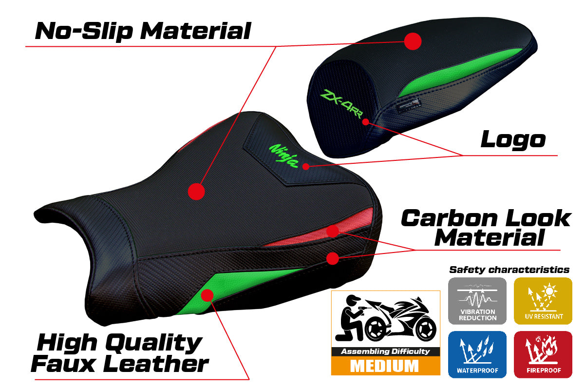 Funda de asiento Kawasaki ZX4RR 2023-2025 Tappezzeria Italia TPZ en verde, rojo y negro