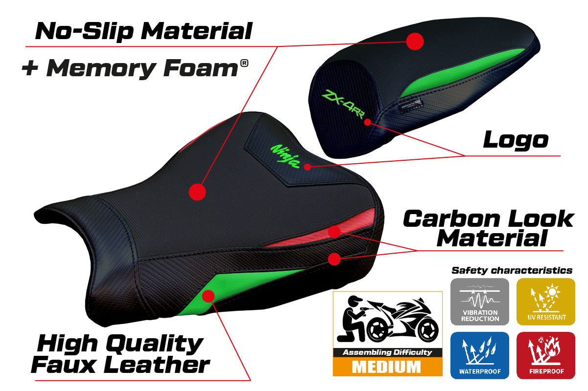 Funda de asiento Kawasaki ZX4RR 2023-2025 Tappezzeria Italia TPZ Comfort en verde, rojo y negro