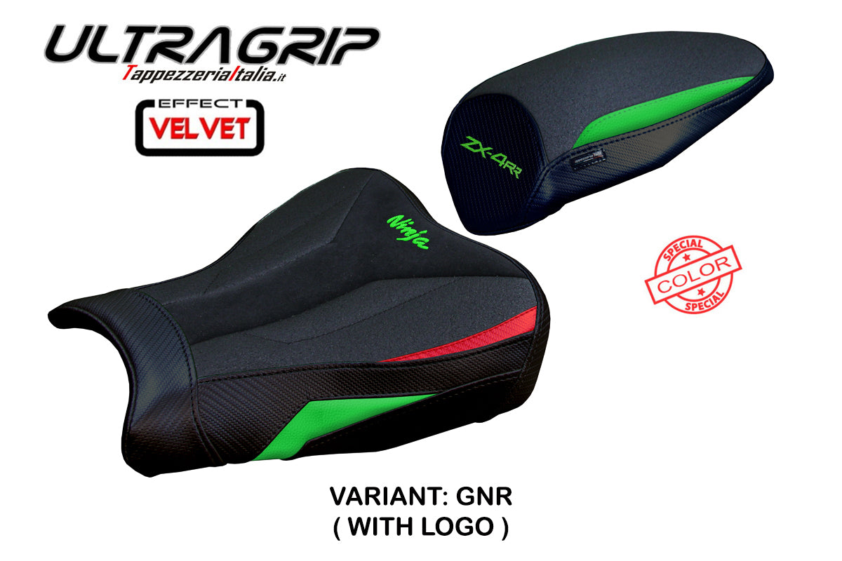 Funda de asiento Kawasaki ZX4RR 2023-2025 Tappezzeria Italia TPZ Ultragrip en verde, rojo y negro