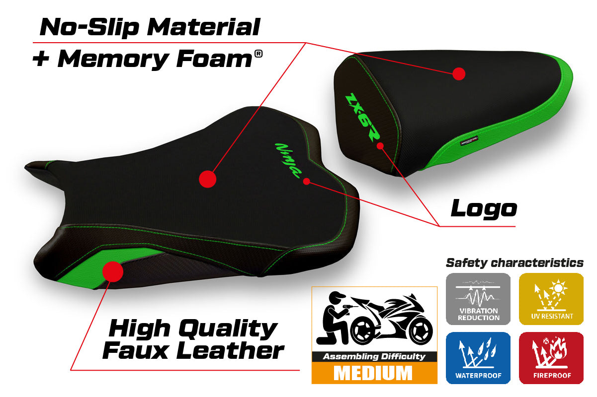 Funda de asiento Kawasaki Ninja ZX6R 2009-2012 Tappezzeria Italia TPZ Comfort en verde