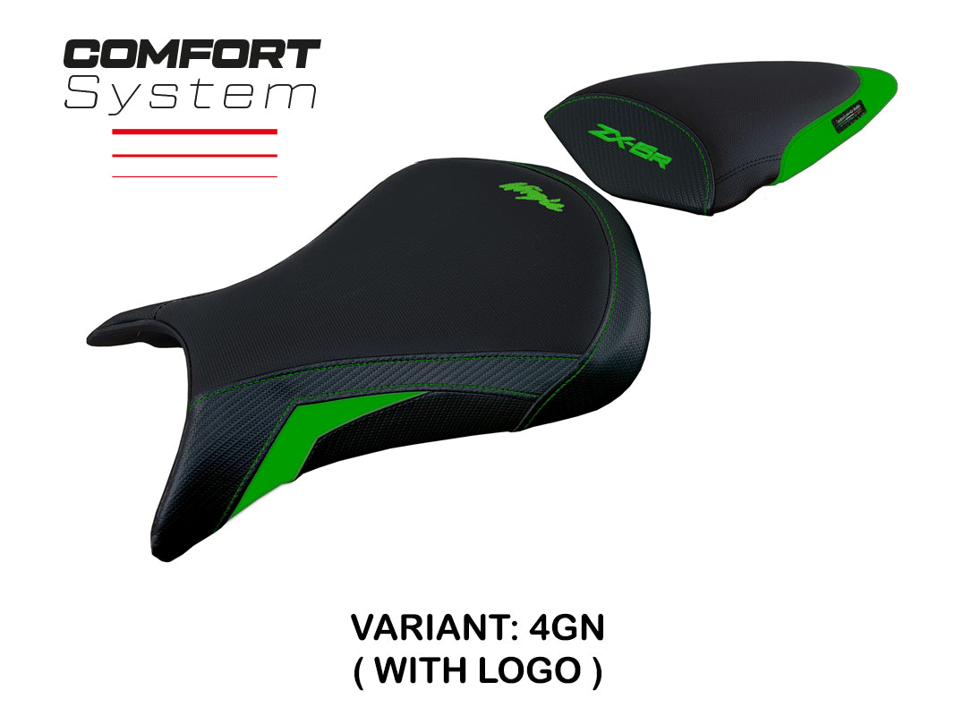Kawasaki Ninja ZX6R 2005 2006 Seat Cover Tappezzeria Italia TPZ Comfort in Green and Black