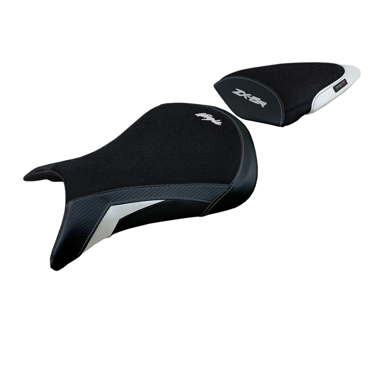 Funda de asiento Kawasaki Ninja ZX6R 2005-2006 Tappezzeria Italia TPZ Ultragrip en blanco y negro