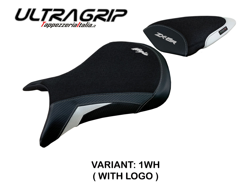 Funda de asiento Kawasaki Ninja ZX6R 2005-2006 Tappezzeria Italia TPZ Ultragrip en blanco y negro