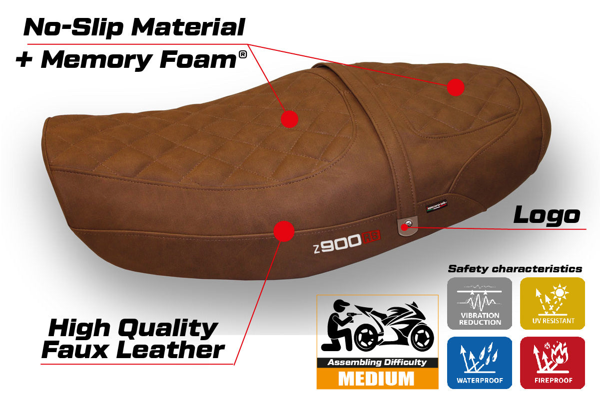 Funda de asiento Kawasaki Z900RS 2018-2025 Tappezzeria Italia TPZ Comfort Leather Brown