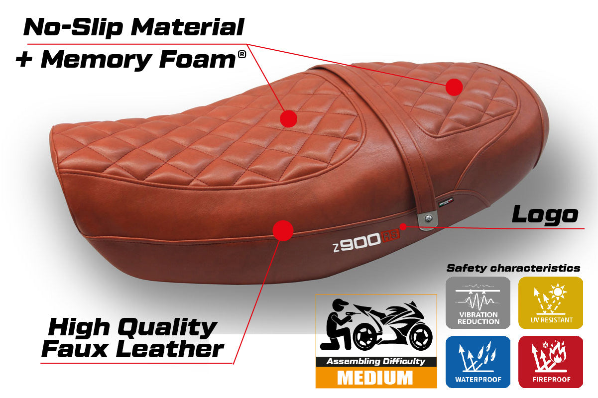 Funda de asiento Kawasaki Z900RS 2018-2025 Tappezzeria Italia TPZ Comfort Leather Brick