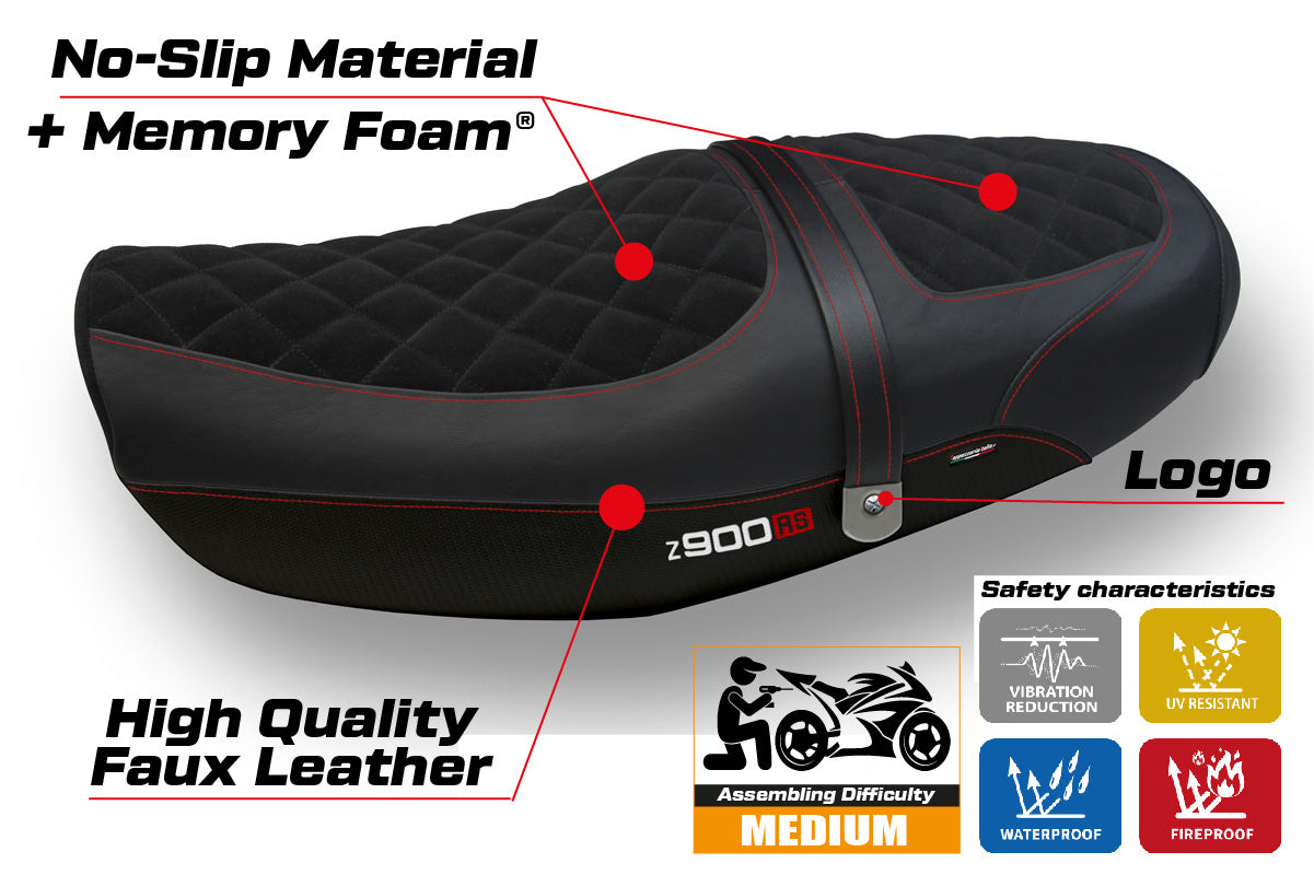 Funda de asiento Kawasaki Z900RS 2018-2025 Tappezzeria Italia TPZ Velvet Comfort Red