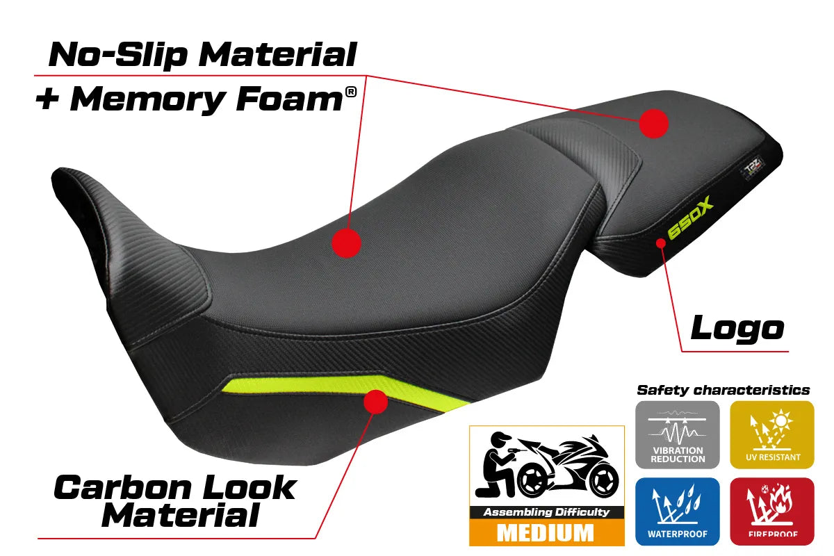 QJ Motor SVT 650 X 2024-2026 Seat Cover TPZ Italia Comfort Yellow Fluo Black