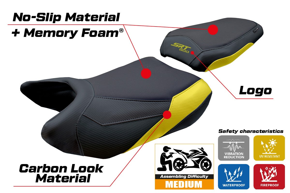 Funda de asiento QJ Motor SRT 800 X / S / SX 2023-2025 Tappezzeria Italia TPZ Comfort Amarillo Negro