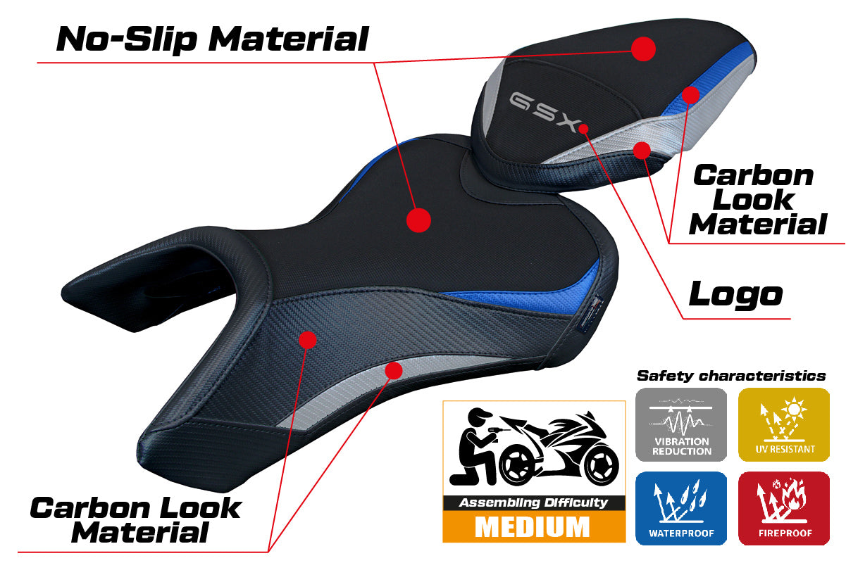 Suzuki GSX 8S-8R 2023-2025 Seat Cover Tappezzeria Italia TPZ in Silver Blue and Black
