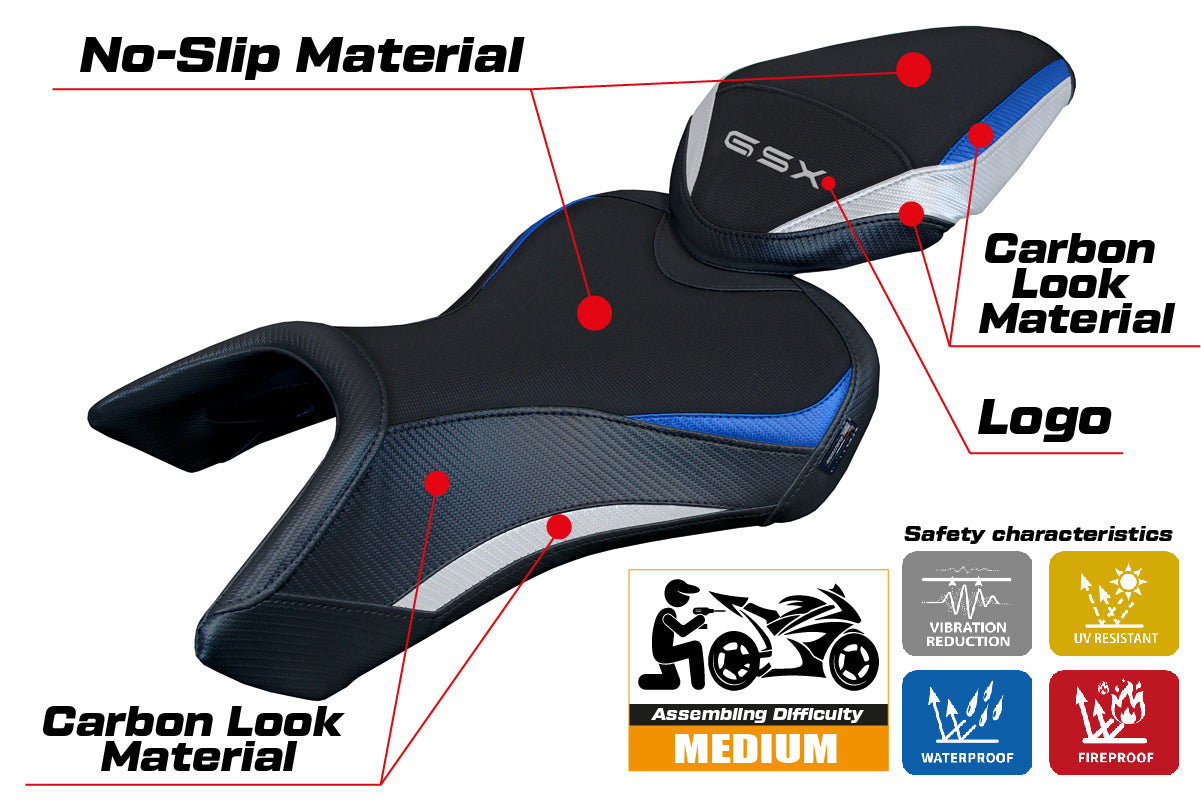 Suzuki GSX 8S-8R 2023-2025 Seat Cover Tappezzeria Italia TPZ in White Blue and Black