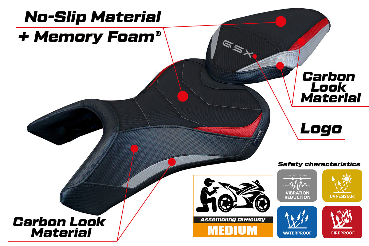 Suzuki GSX 8S-8R 2023-2025 Seat Cover Tappezzeria Italia TPZ Comfort in Silver Red and Black