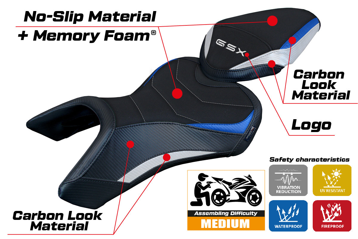 Suzuki GSX 8S-8R 2023-2025 Seat Cover Tappezzeria Italia TPZ Comfort in White Blue and Black