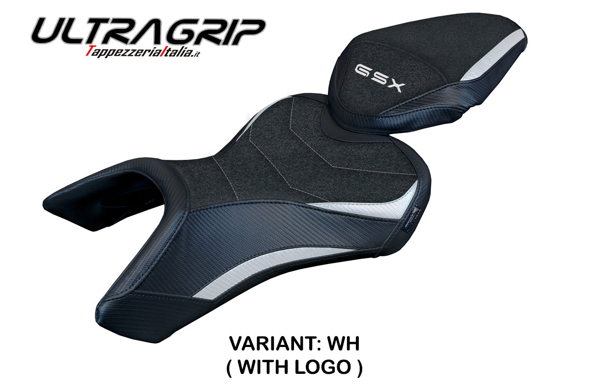Funda de asiento Suzuki GSX 8S-8R 2023-2025 Tappezzeria Italia TPZ Ultragrip en blanco y negro