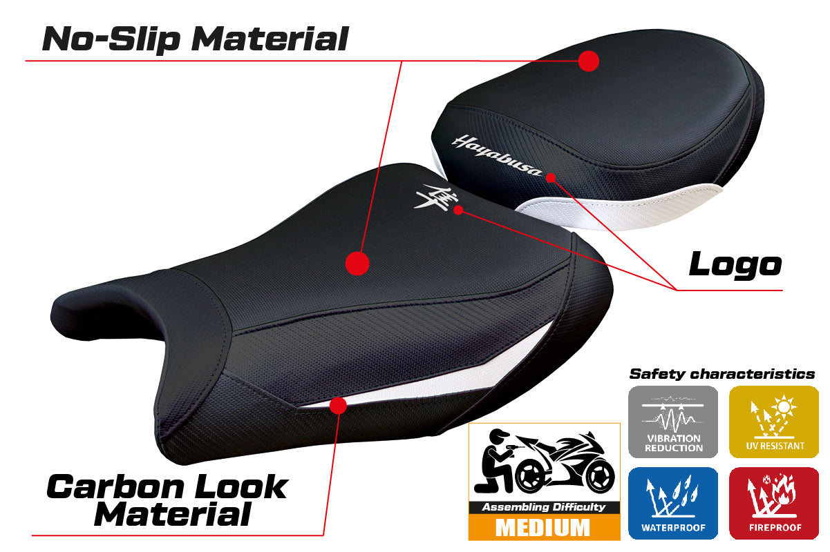 Funda de asiento para Suzuki GSX R 1300 Hayabusa 2008-2020 Tappezzeria Italia TPZ en blanco