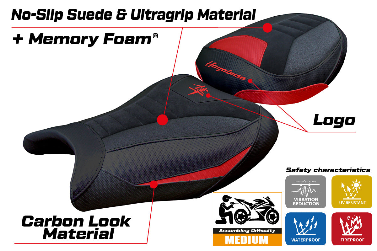 Funda de asiento Suzuki GSX R 1300 Hayabusa 2008-2020 Tappezzeria Italia TPZ Comfort Ultragrip en ante rojo