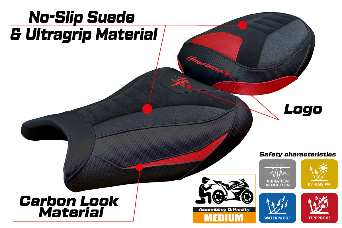 Funda de asiento Suzuki GSX R 1300 Hayabusa 2008-2020 Tappezzeria Italia TPZ Ultragrip en ante rojo