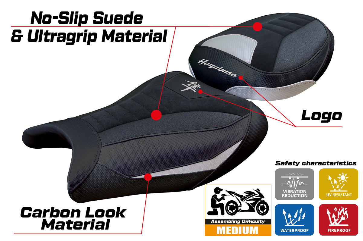 Funda de asiento Suzuki GSX R 1300 Hayabusa 2008-2020 Tappezzeria Italia TPZ Ultragrip en ante plateado