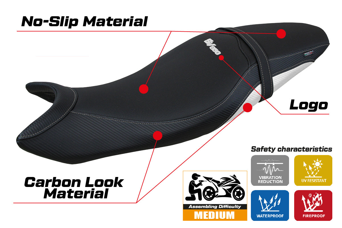Funda de asiento Suzuki SV650 2016-2025 Tappezzeria Italia TPZ en blanco y negro