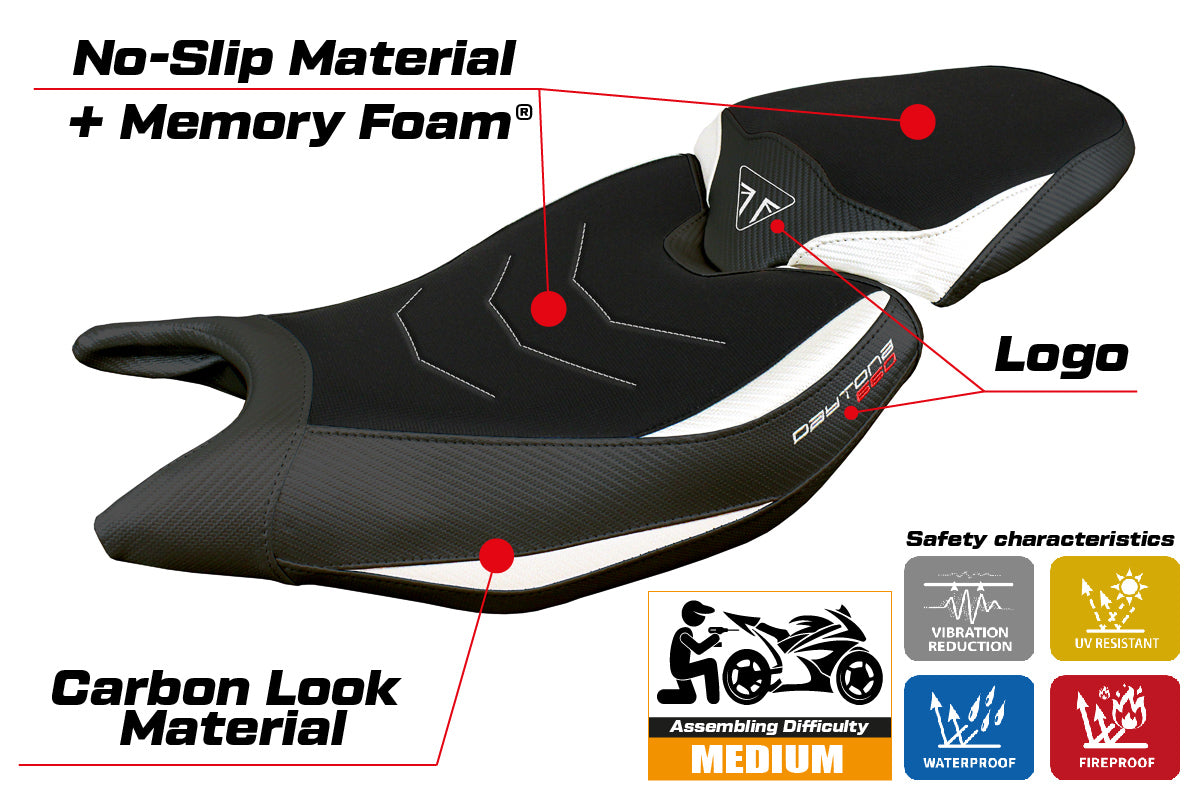 Triumph Daytona 660 2024 Seat Cover Tappezzeria Comfort White Black