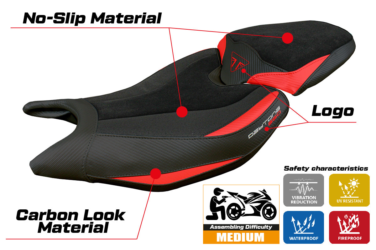 Triumph Daytona 660 2024 Seat Cover Tappezzeria Ultragrip Red Black
