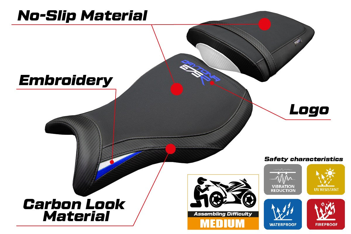 Triumph Daytona 675R 2006-2010 2011 2012 Seat Cover Tappezzeria Italia TPZ White Blue Black