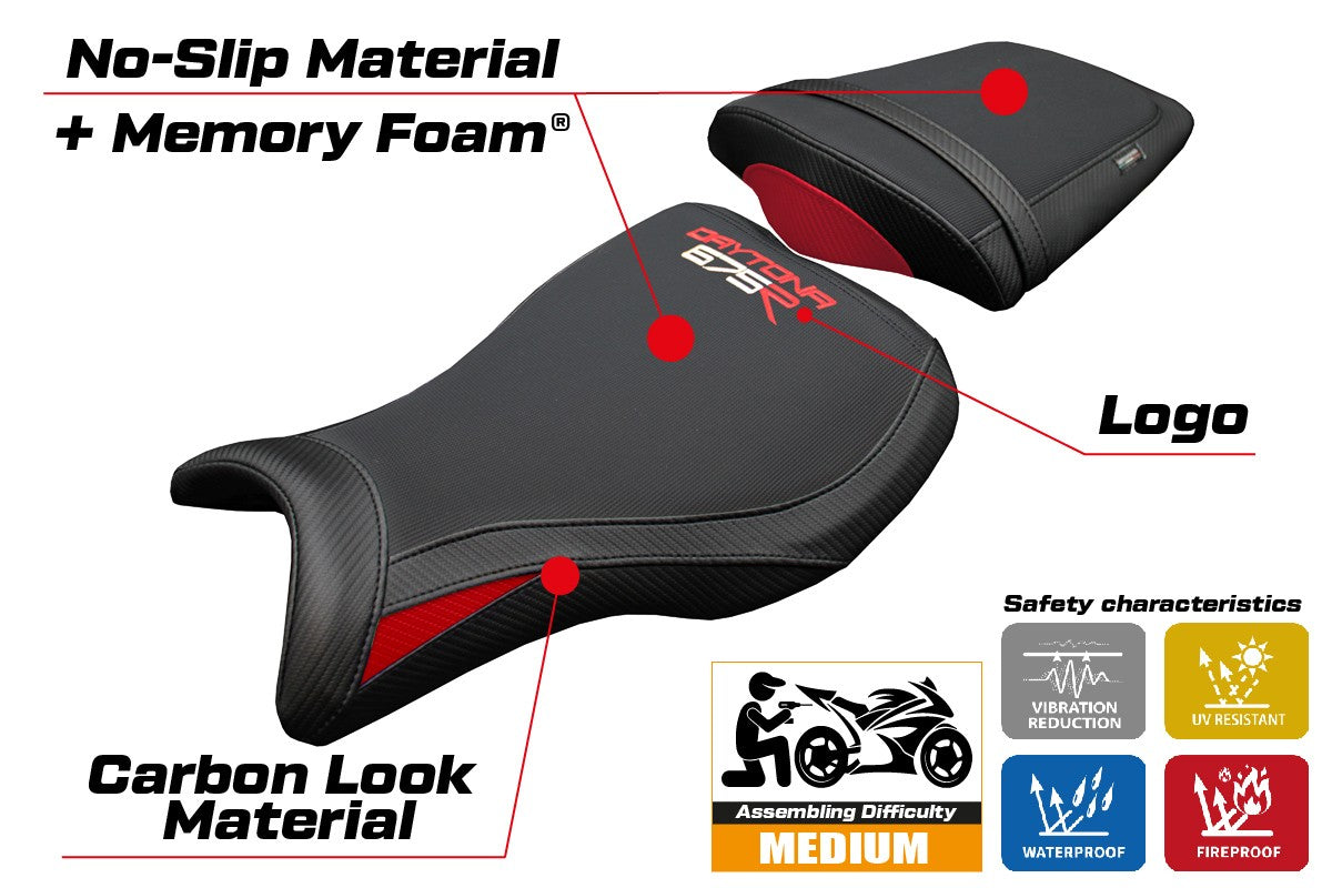 Funda de asiento Tappezzeria Italia TPZ Comfort Rojo Negro para Triumph Daytona 675R 2006-2011 2012