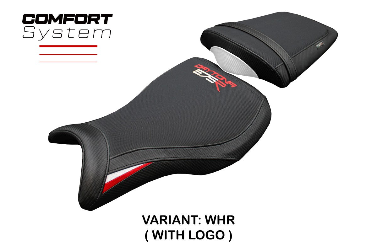 Funda de asiento para Triumph Daytona 675R 2006-2012 Tappezzeria Italia TPZ Comfort Blanco Rojo Negro