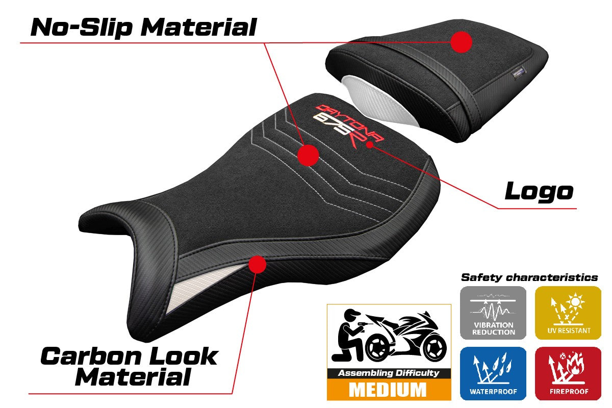 Triumph Daytona 675R 2006-2011 2012 Seat Cover Tappezzeria Italia TPZ Ultragrip White Black