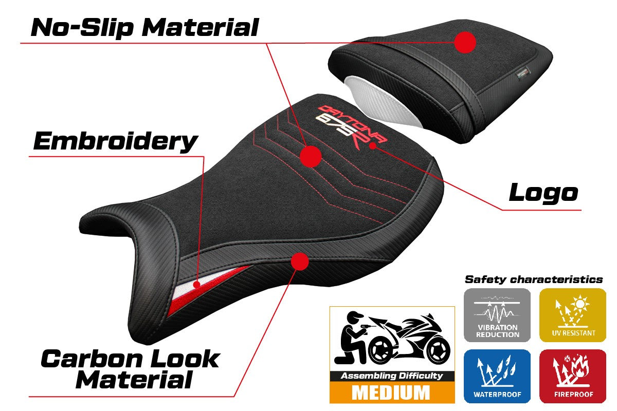 Triumph Daytona 675R 2006-2012 Seat Cover Tappezzeria Italia TPZ Ultragrip White Red Black