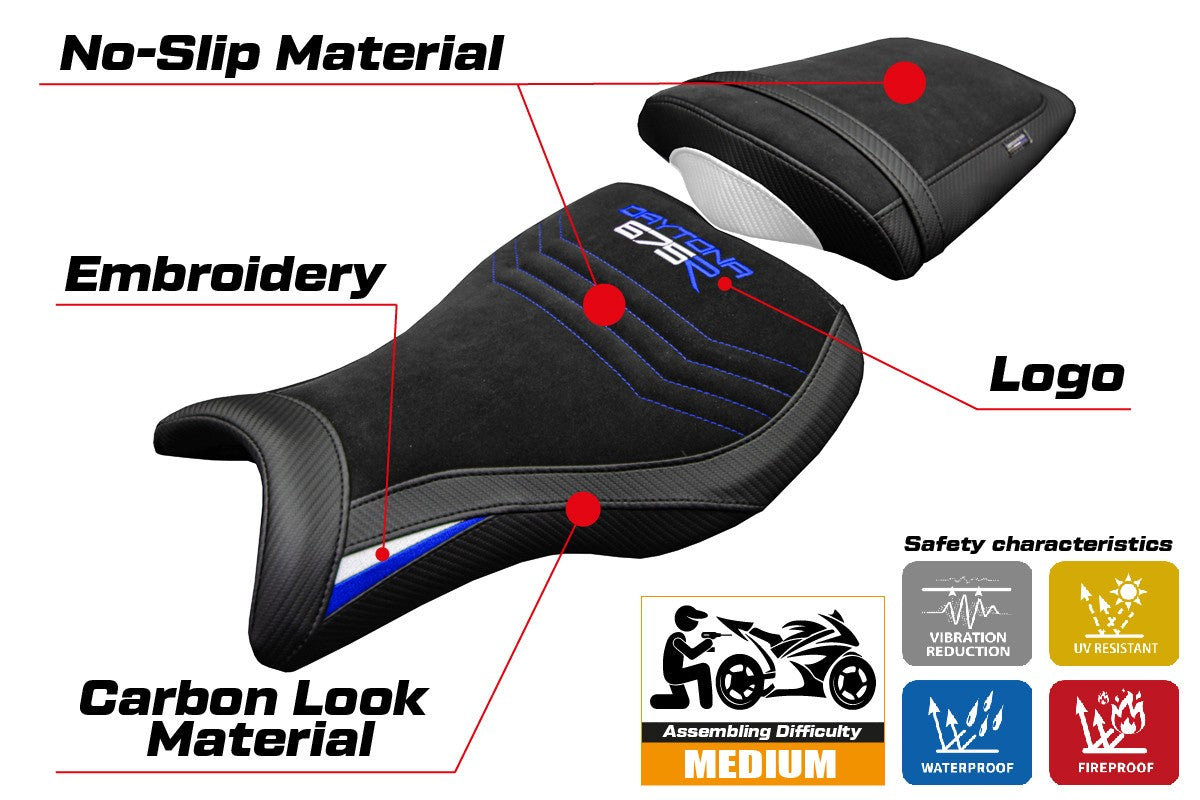 Triumph Daytona 675R 2006-2012 Seat Cover Tappezzeria Italia TPZ Velvet White Blue Black