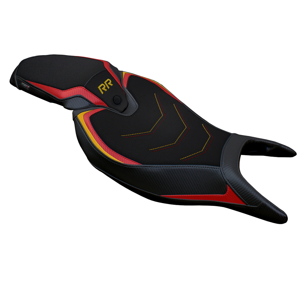 Funda de asiento Tappezzeria Italia TPZ Comfort para Triumph Speed ​​Triple 1200 RR 2022-2025 en rojo y dorado