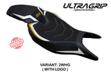 Funda de asiento Tappezzeria Italia TPZ Ultragrip para Triumph Speed ​​Triple 1200 RR 2022-2025 en blanco y dorado