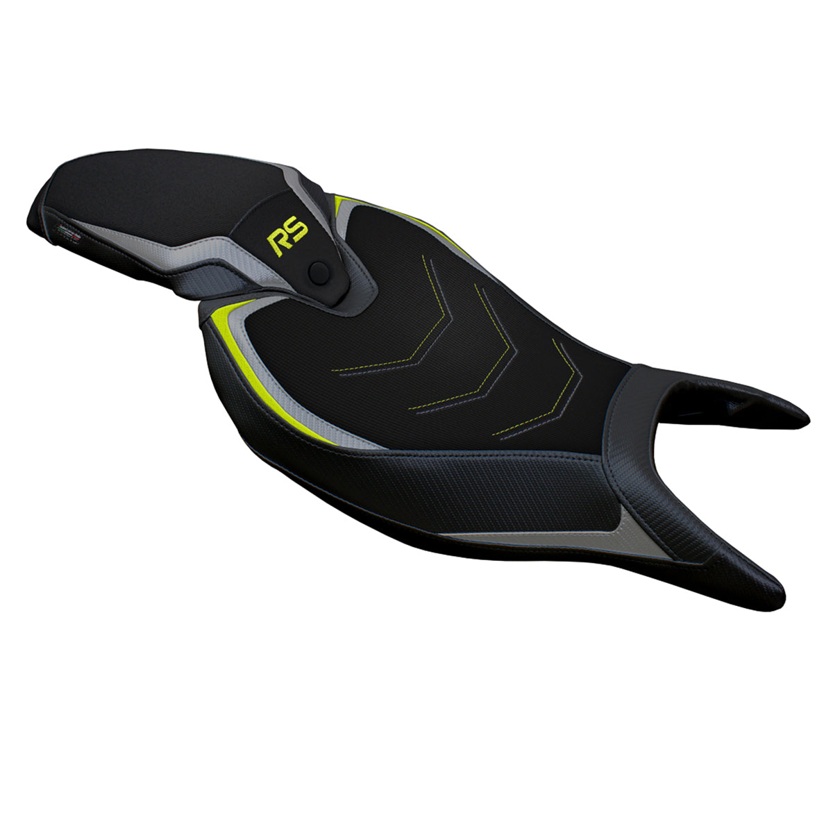 Funda de asiento Tappezzeria Italia TPZ Comfort para Triumph Speed ​​Triple 1200 RS 2022-2025 en gris y amarillo