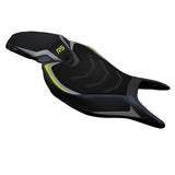 Funda de asiento Tappezzeria Italia TPZ Comfort para Triumph Speed ​​Triple 1200 RS 2022-2025 en gris y amarillo